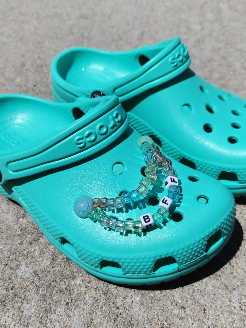 Crocs Classic Clogs Kids Sz 12 Teal Aqua Blue with BFF Candy Chain Jibbitz Charm